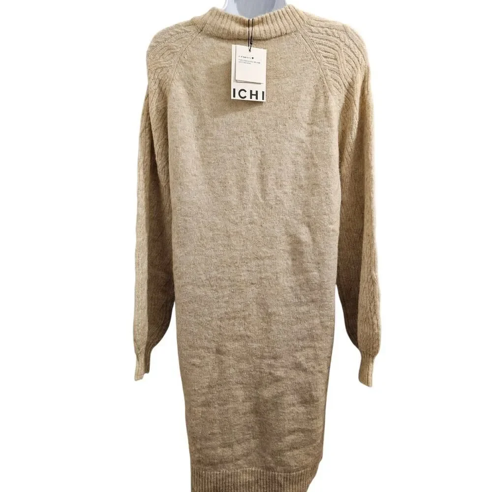 Ichi IHASDIS Fall 2025 Release Knit Dress, Size Small, Color Oatmeal